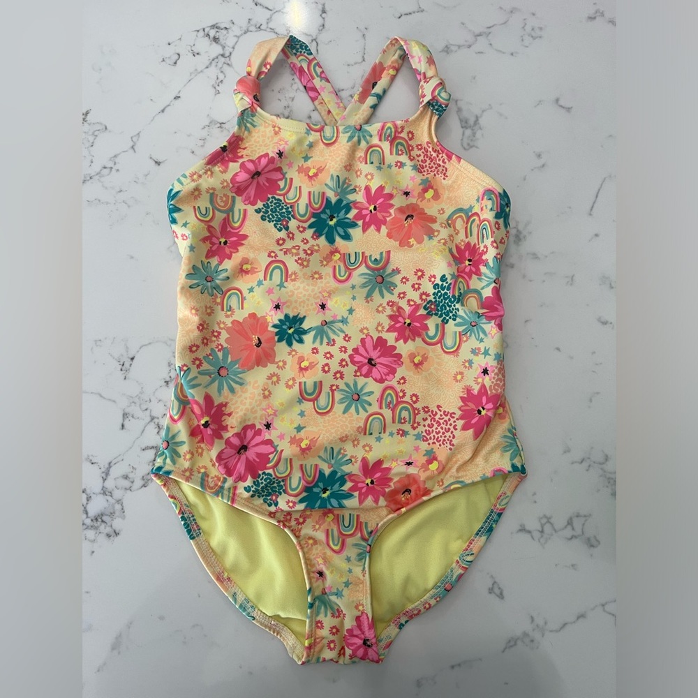 Girls tropical print bathing suit - size 8